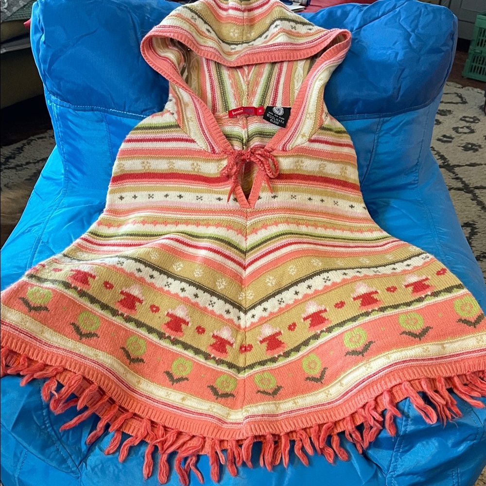 Kids size M, hooded Poncho-Peaches & Cream coloring.